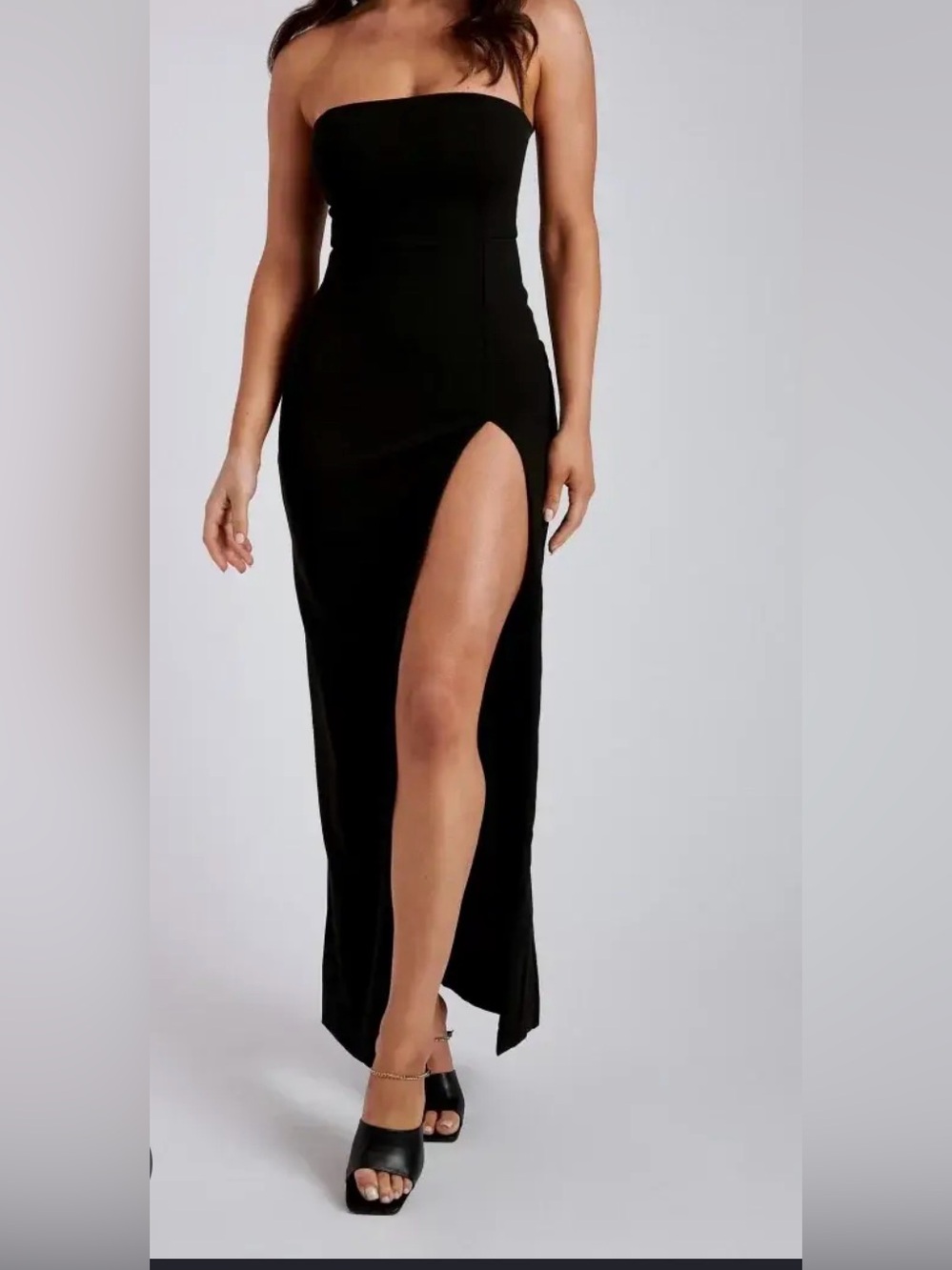 Meshki Rachel Strapless Split Front Maxi Dress Black